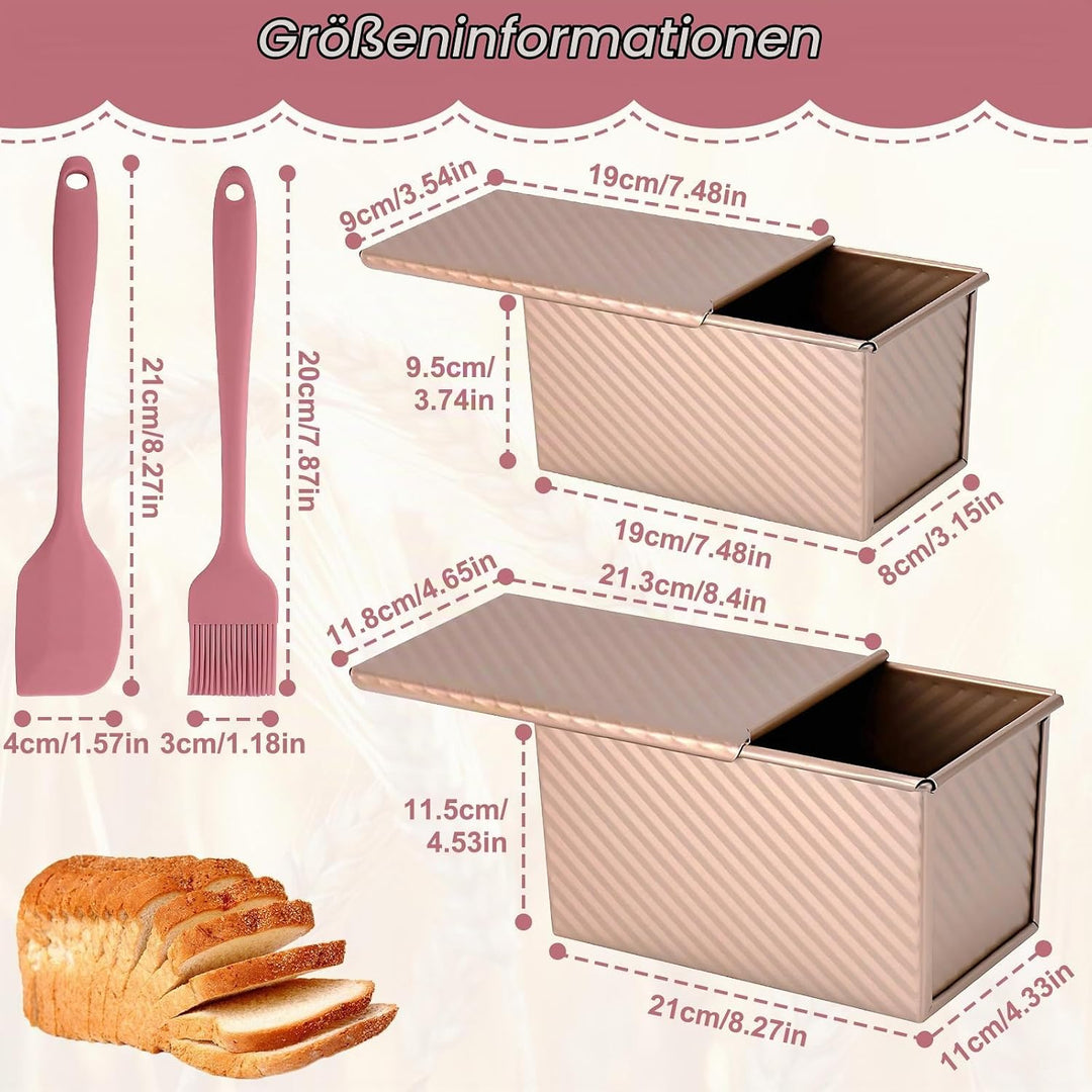 2 Stück Toastbrot Backform Set mit Deckel &amp; Silikonspatel, Antihaft Brotbackformen, Rechteckige Toas