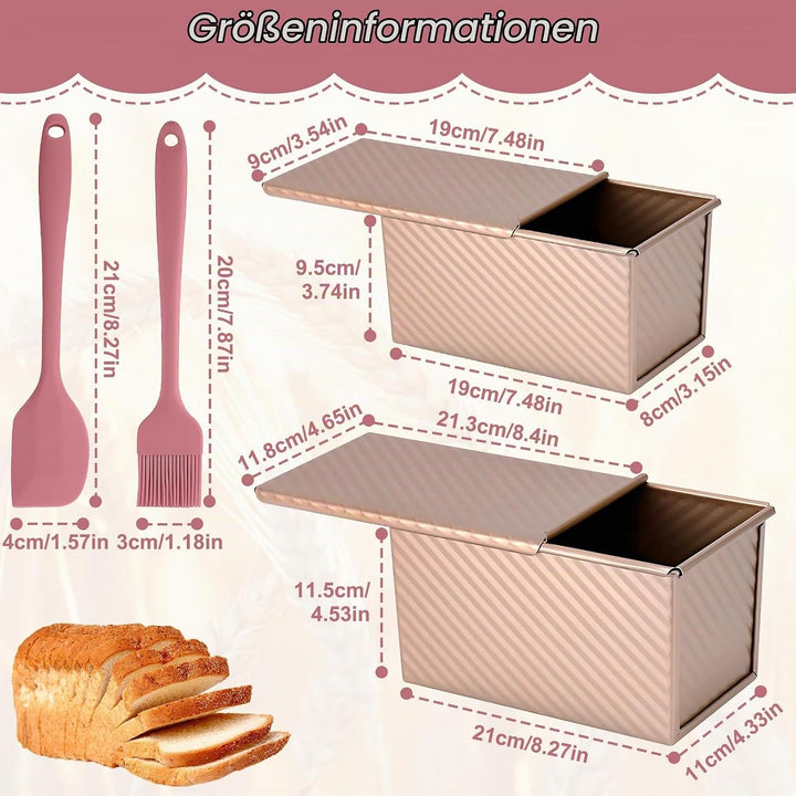 2 Stück Toastbrot Backform Set mit Deckel &amp; Silikonspatel, Antihaft Brotbackformen, Rechteckige Toas