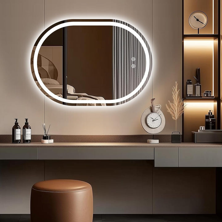 Badspiegel Mit Beleuchtung, 60x80 cm Oval Spiegel mit Beleuchtung, Badspiegel mit Touch-Schalter, Be