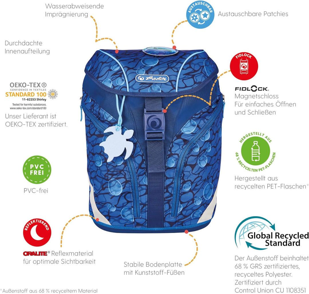 herlitz Grundschulrucksack SoftLight Plus Greenline Deep Sea, 1 Stück, GREENline Deep Sea