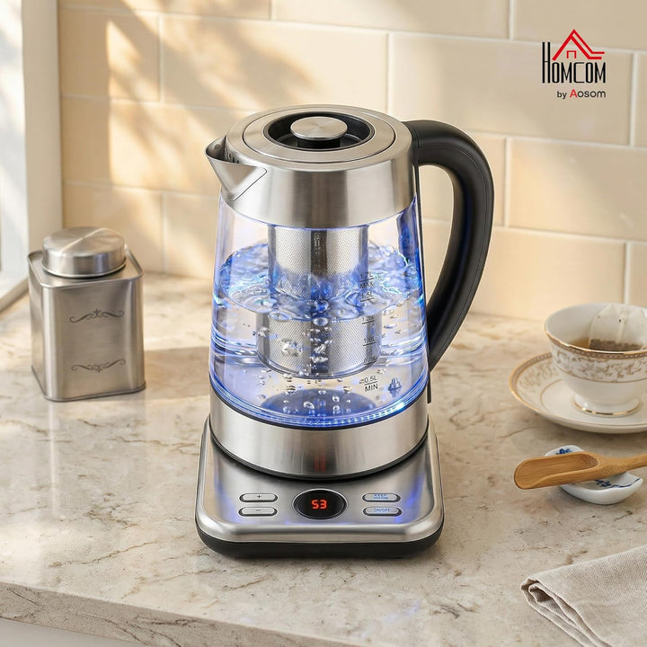 HOMCOM Elektrischer Wasserkocher, 1,7L Schnellkochender 2200W Wasserkocher mit UK Strix Thermostat,