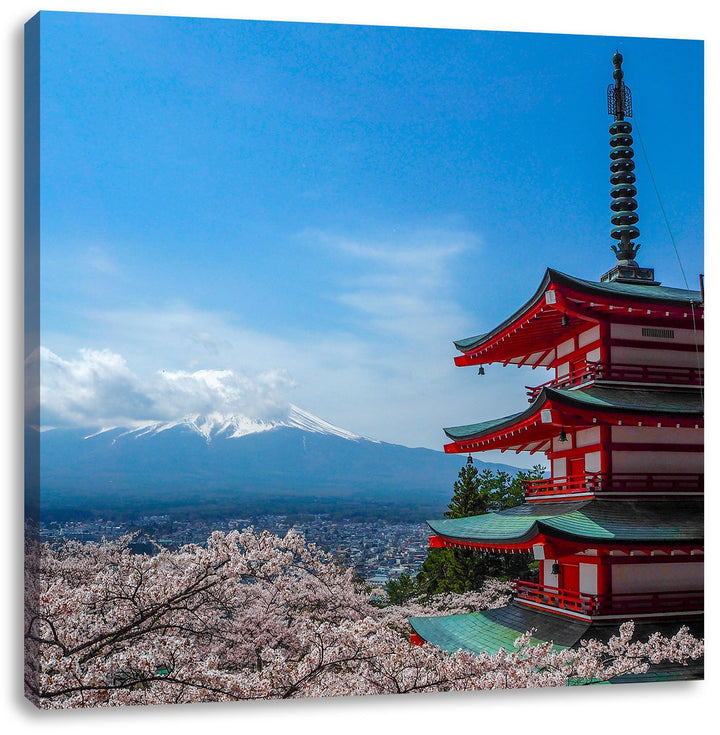 Japanisches Gebäude, Format: 70x70 auf Leinwand, XXL riesige Bilder fertig gerahmt mit Keilrahmen, K