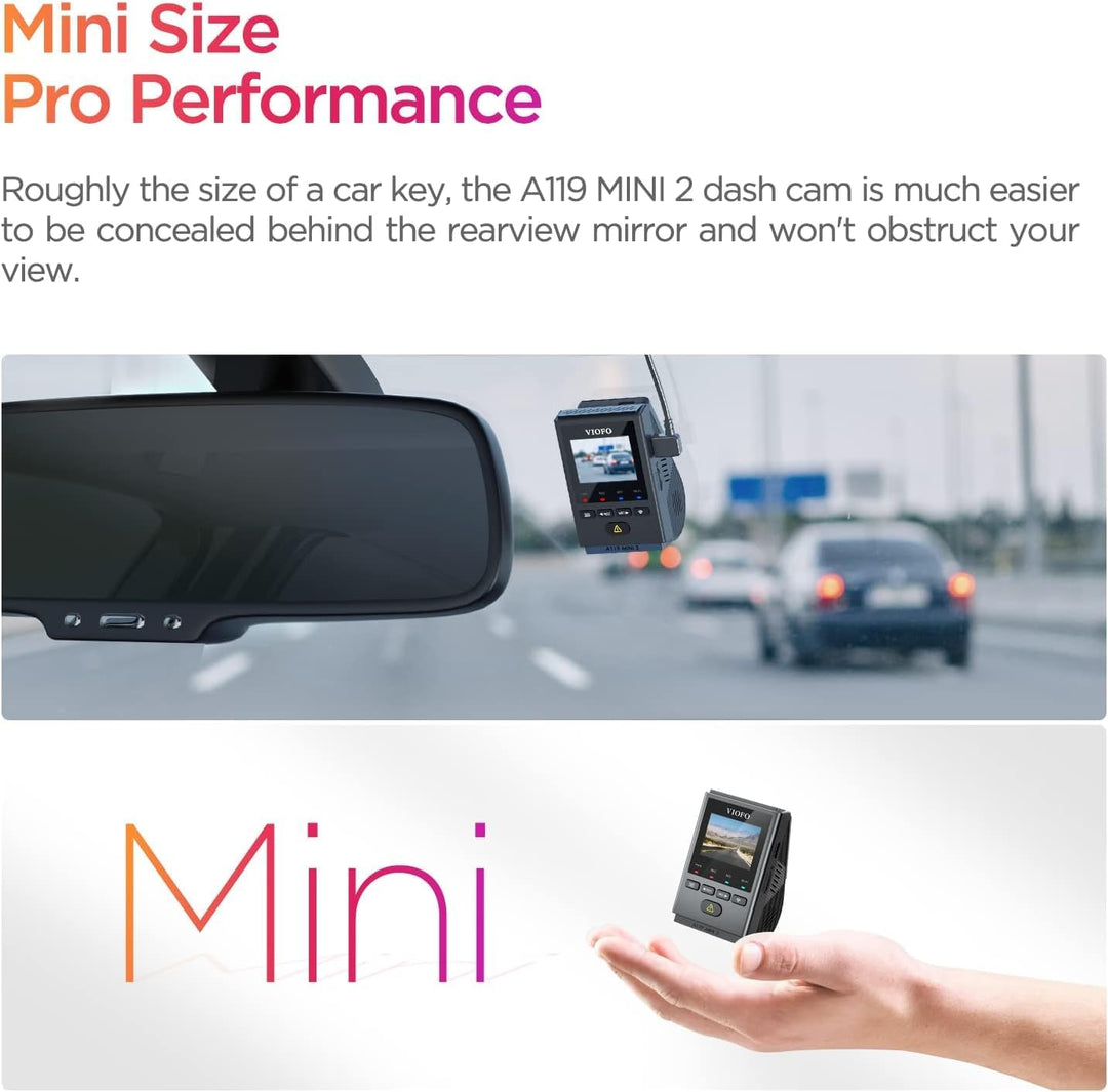 VIOFO Dashcam A119 Mini 2, Front 2,7K 5GHz Wi-Fi, 2K 60fps/HDR 30fps Sprachsteuerung, STARVIS 2 Verb