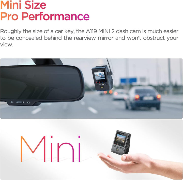 VIOFO Dashcam A119 Mini 2, Front 2,7K 5GHz Wi-Fi, 2K 60fps/HDR 30fps Sprachsteuerung, STARVIS 2 Verb