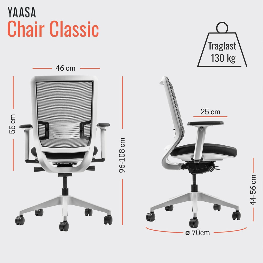 Yaasa Chair Ergonomischer Bürostuhl, Schreibtischstuhl mit Lordosenstütze, 3D-Armlehnen und Einstell