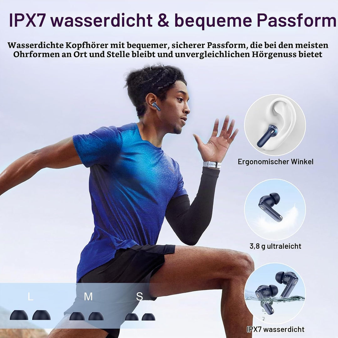 Touchscreen In Ear Bluetooth Kopfhörer ANC+ENC Noise Cancelling Mic Blau | Kopfhörer Kabellos Blueto