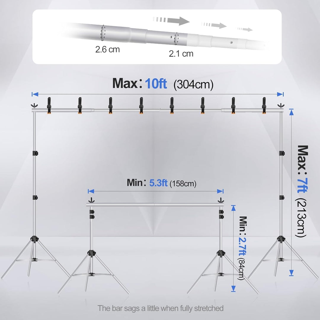 EMART Foto Hintergrund Ständer Silber, 2x3m Verstellbarer Hintergrundsystem mit 8 Hintergrundklemmen