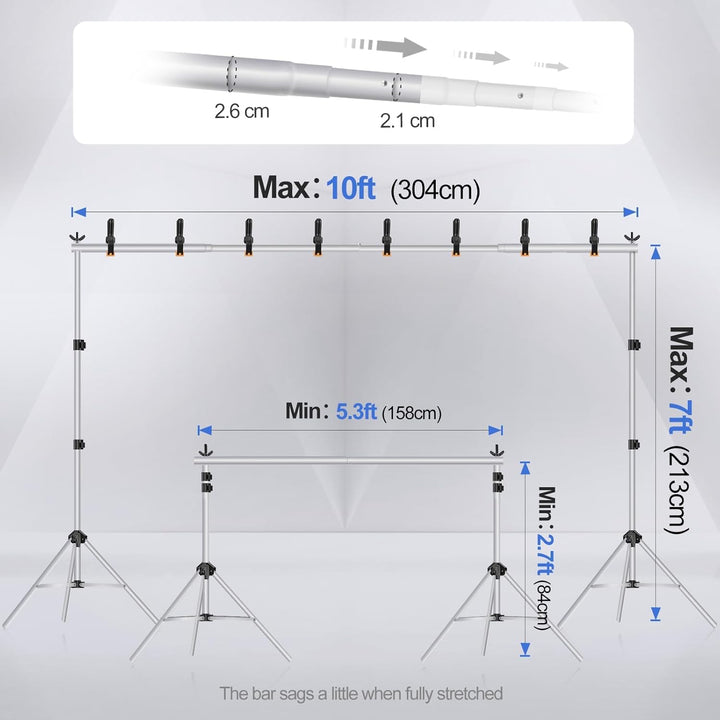 EMART Foto Hintergrund Ständer Silber, 2x3m Verstellbarer Hintergrundsystem mit 8 Hintergrundklemmen