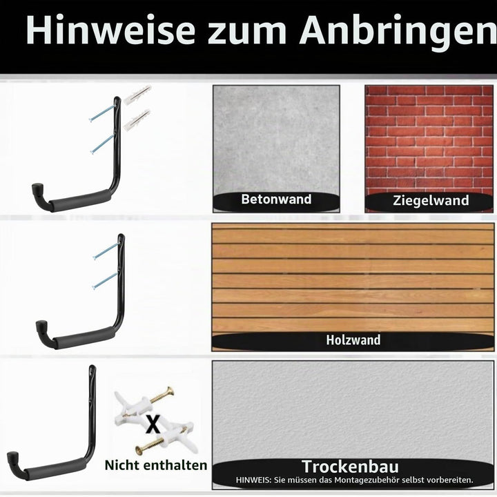 PiPaFox Haken für Garagenspeicherleitern, 24 CM / 9,5 Zoll Hochleistungs-Jumbo-Arm-Utility-Rack für