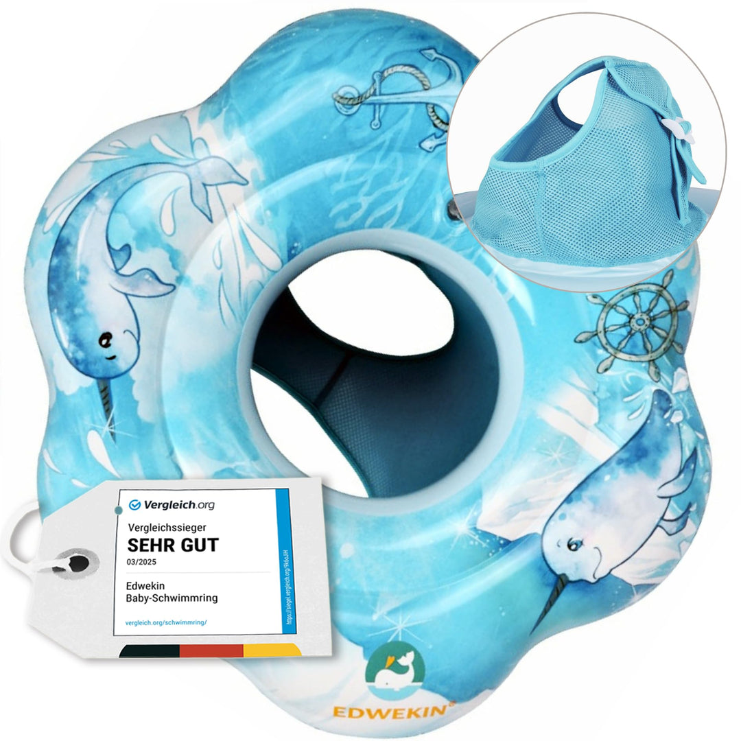 EDWEKIN® Baby Schwimmring, Schwimmhilfe Narwal, Schwimmsitz Kleinkinder, Baby Float, ab 6 Monate bis