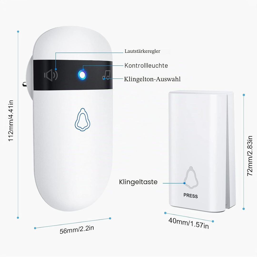 Funkklingel Selbstversorgend ohne Batterie, 350m Reichweite, IP55 Wasserdicht, Türklingel Funk mit 5