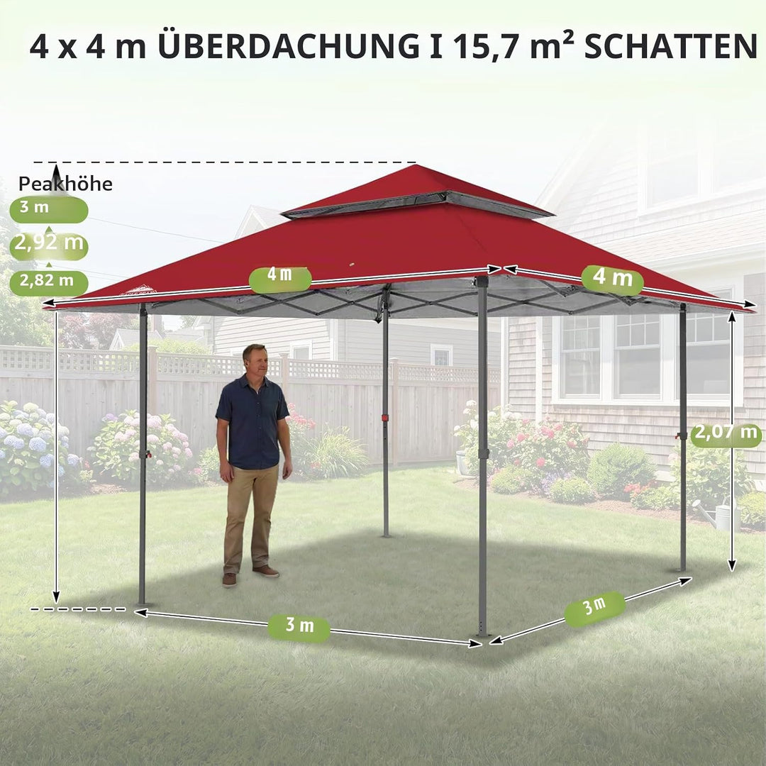 EAGLE PEAK Schräge Beine Faltbar Pavillon 4x4m Wasserdicht Camping Pop-up Faltpavillon mit Seitentei