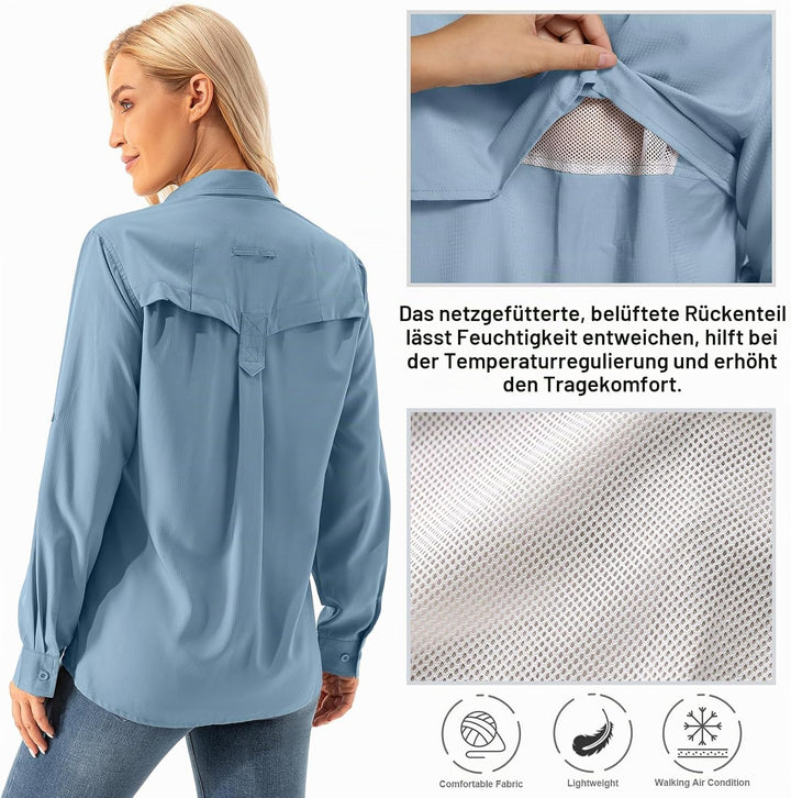Asfixiado Damen Hemdbluse UV Shirt UPF 50+ Safari Kleidung Wanderbluse Damen Outdoor Cooling Quick D