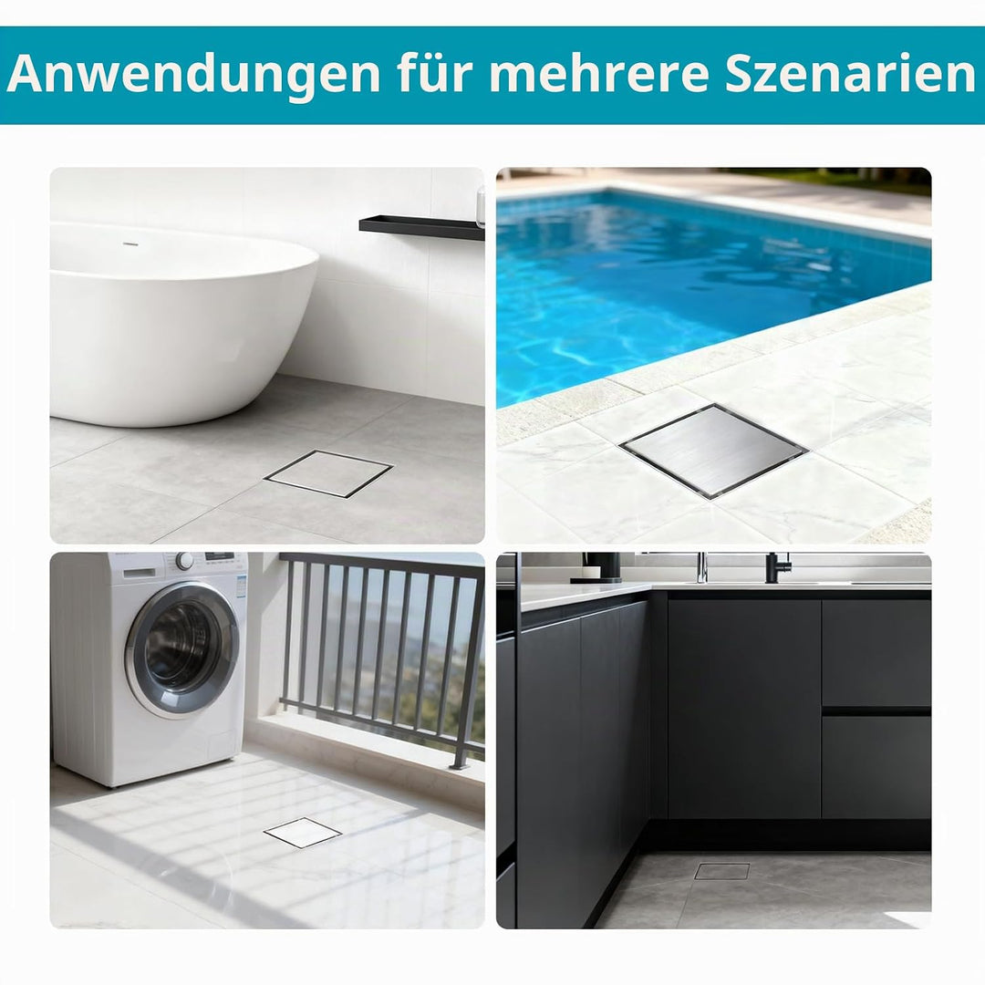 10x10cm Quadratischer Bodenablauf mit 360°Siphon - 2 in 1 Befliesbar Ablaufrinne Duschablauf, 2 Abla