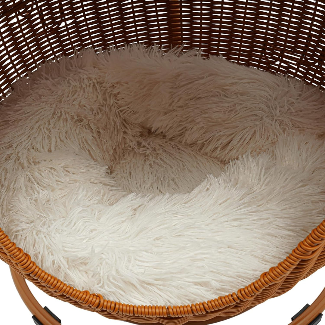 Katzenkorb hängend, Katzen Hängematte aus Rattanimitat, bequemes Katzenschaukel mit Weiches Kissen (