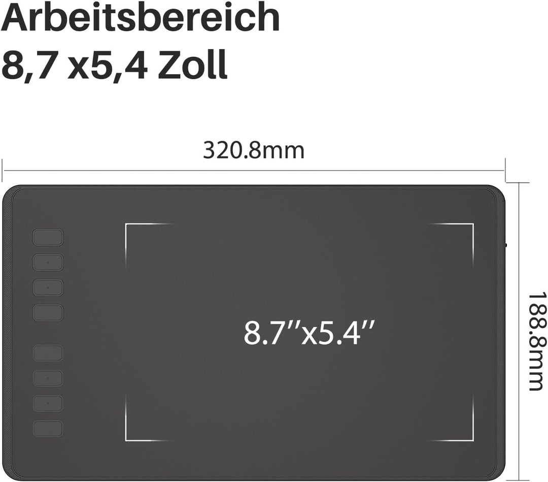 HUION Inspiroy H950P Grafiktablett, Stifttablett mit 8 Benutzerdefinierten Drucktasten, Zeichentable