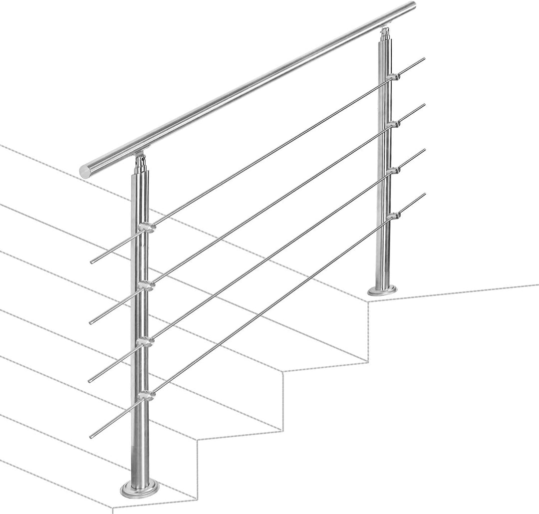 SWANEW Edelstahl Handlauf Geländer Treppengeländer 80 cm mit 4 Querstreben Montagematerial Wandhandl