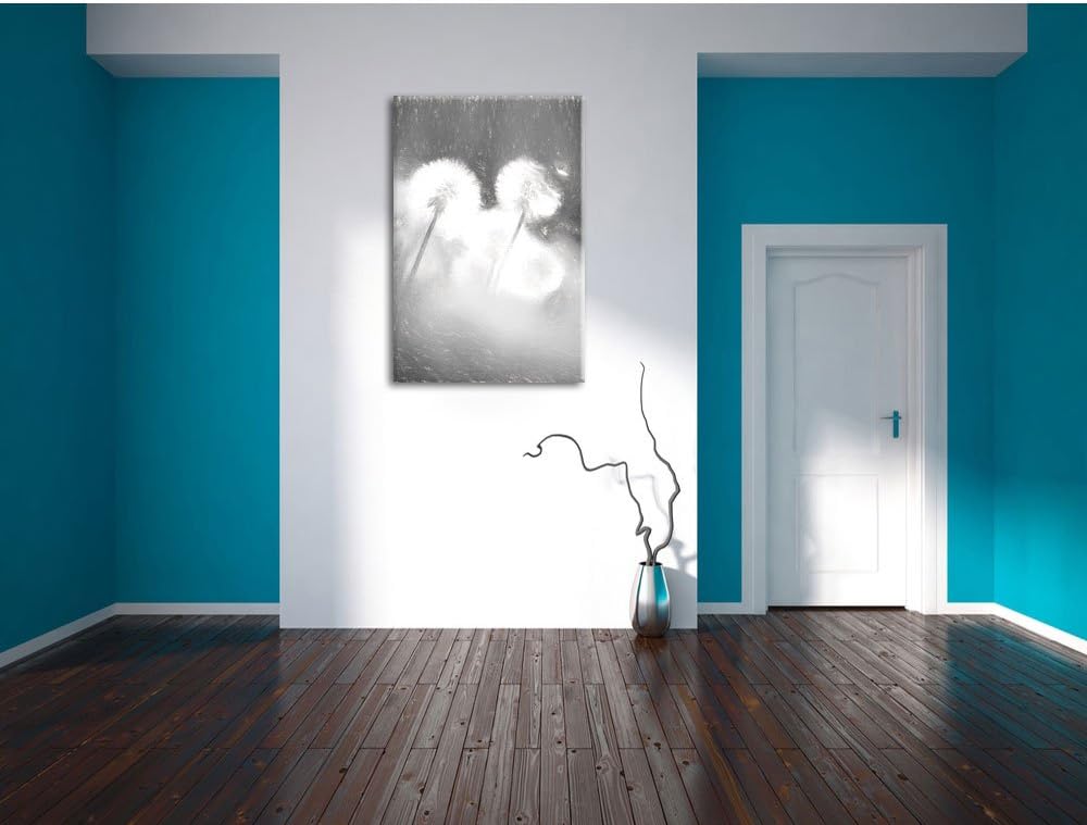 Pixxprint Pusteblumen im morgendlichen Wind Kunst Kohle Effekt, Format: 100x70 auf Leinwand, 100x70