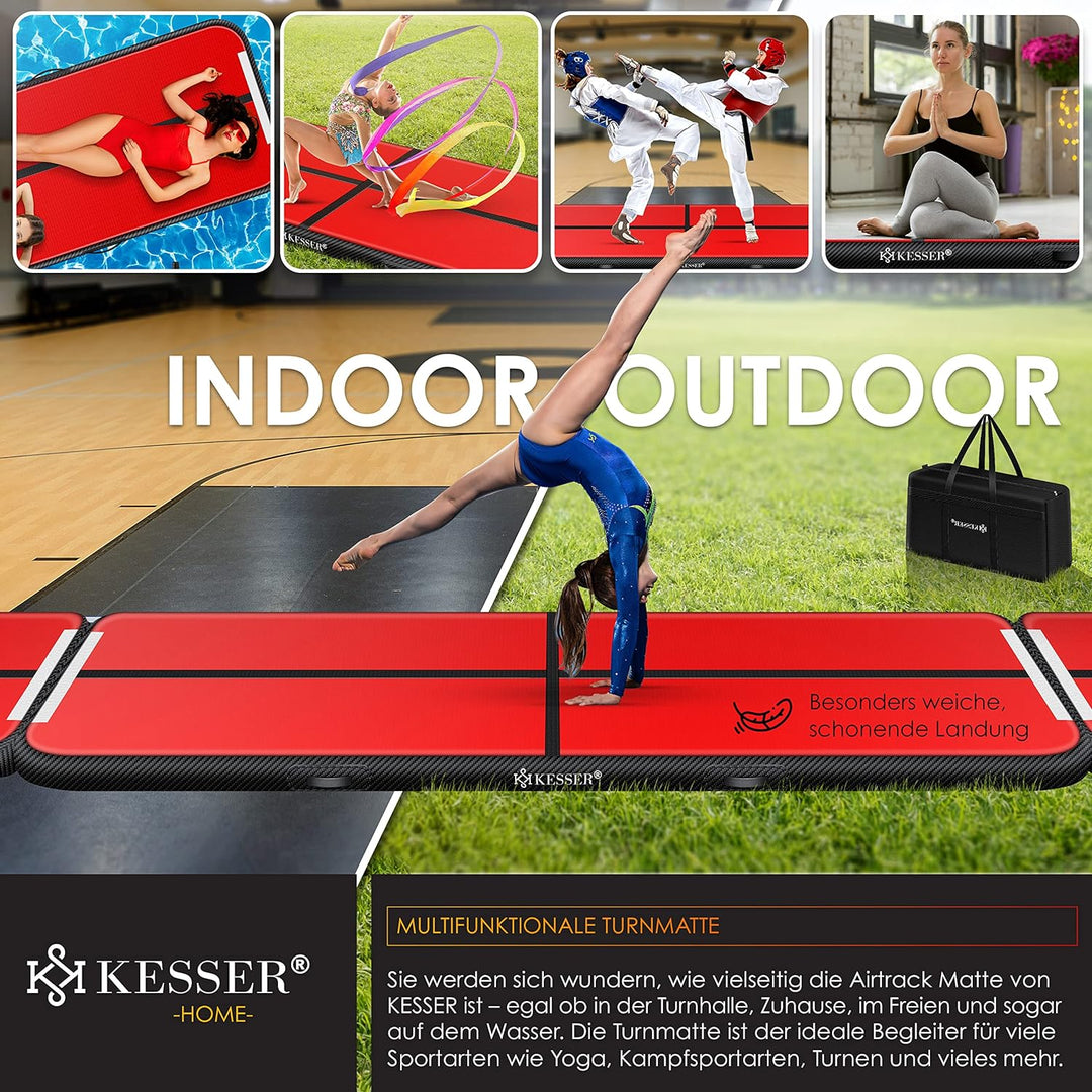 KESSER® Turnmatte Aufblasbar Airtrack Fitness-Matte Gymnastikmatte | inkl. Tragetasche & elektr. Luf