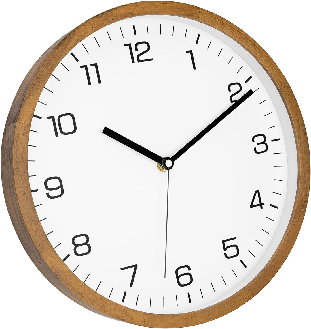 Foxtop Wanduhr Holz Ohne Tickgeräusche 30 cm Grosse Lautlos Wanduhr leicht zu lesen Rund Holzuhr für