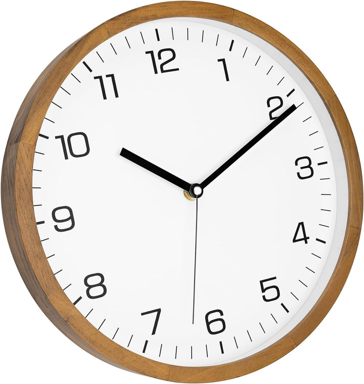 Foxtop Wanduhr Holz Ohne Tickgeräusche 30 cm Grosse Lautlos Wanduhr leicht zu lesen Rund Holzuhr für