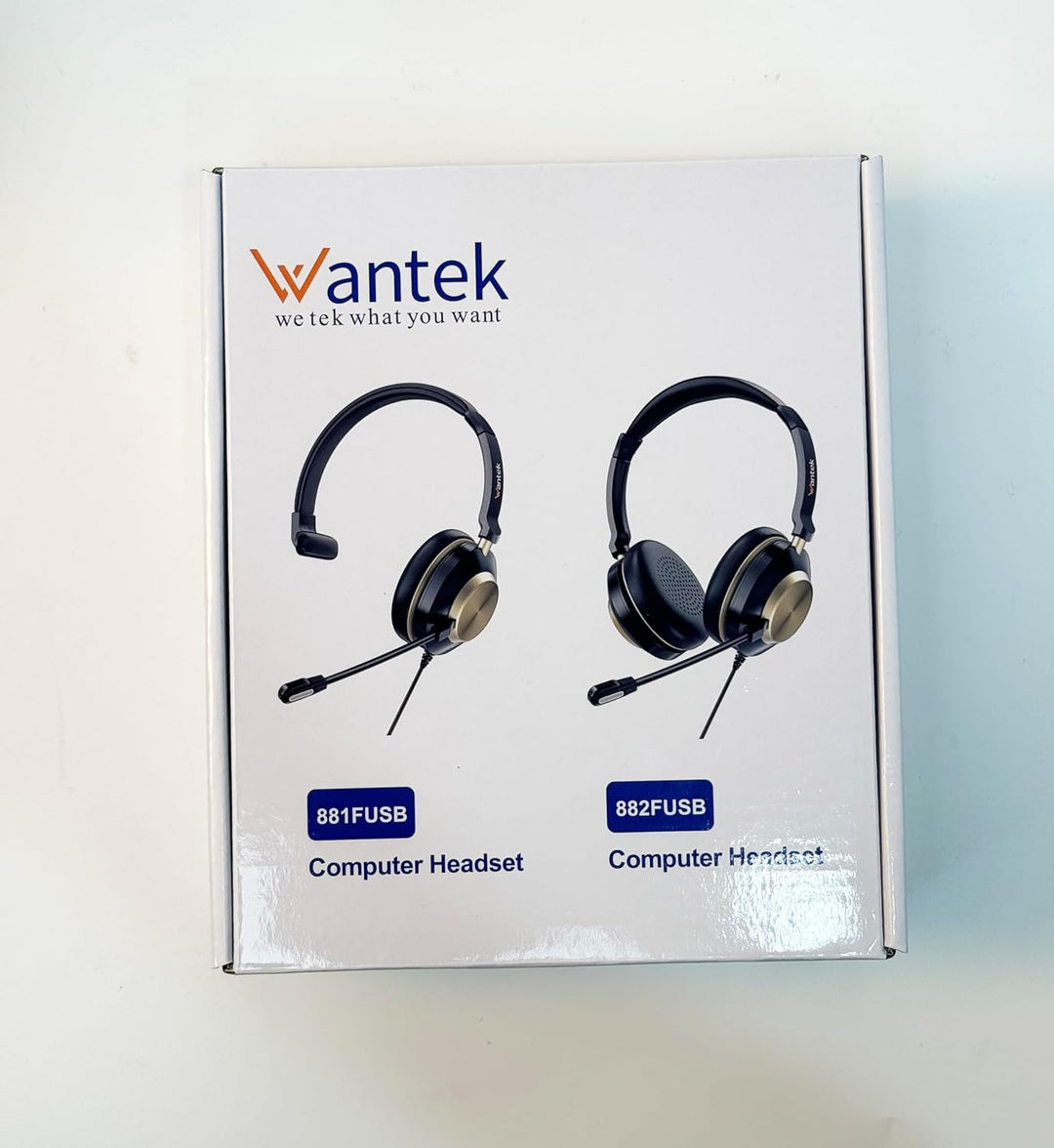 Wantek 881F Headset Mono mit Mikrofon Noise Cancelling und USB A 3,5mm Stecker Typ C auf A Adapter f