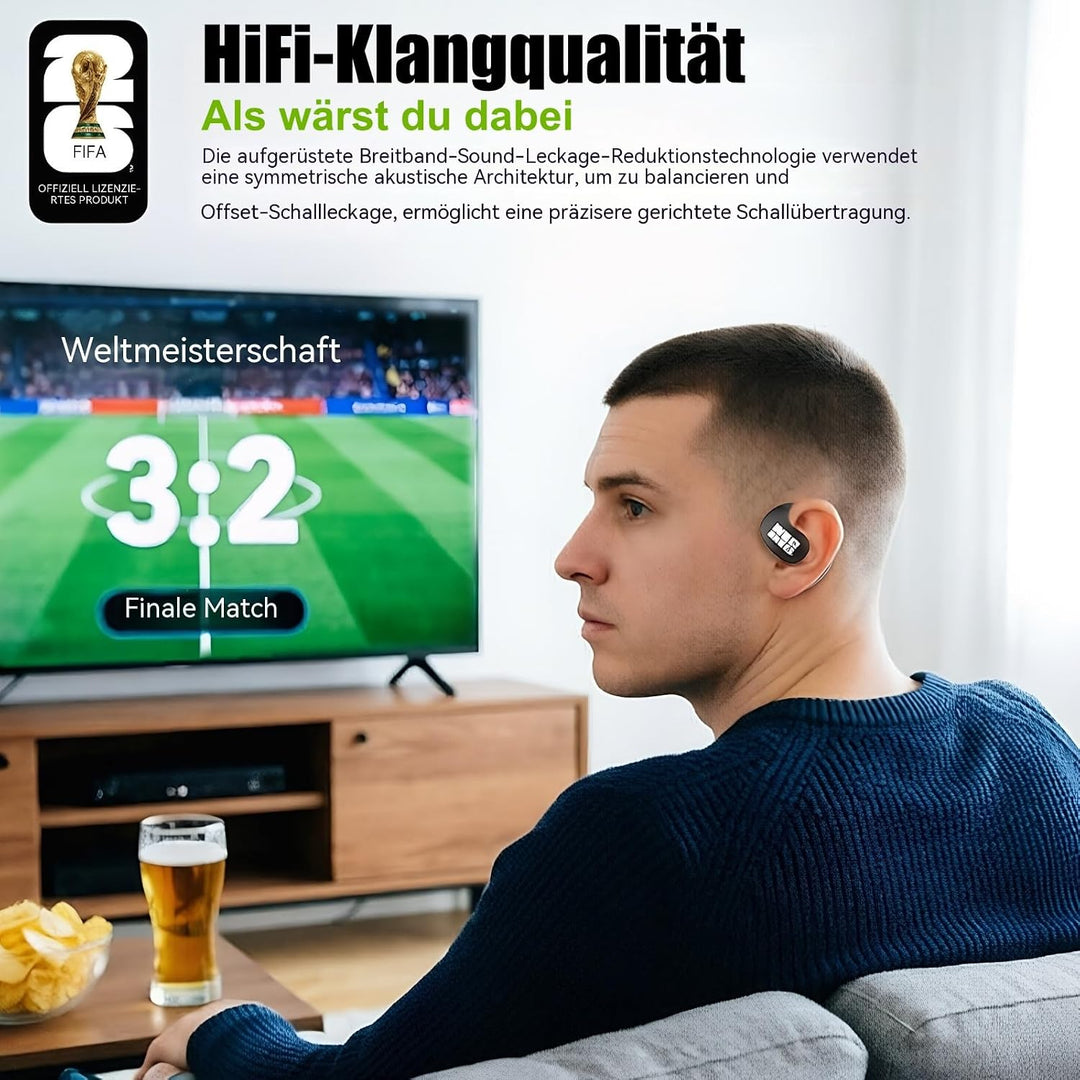 FIFA WM 2026 lizenzierte Open-Ear Bluetooth-Ohrhörer mit Ohrhaken, 165 Sprachen KI-Übersetzung per A