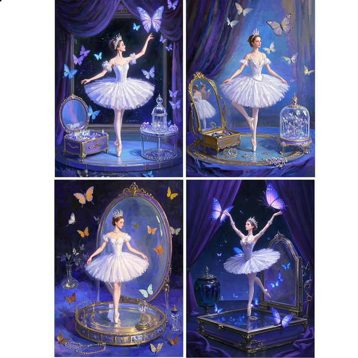 JISHSHAY 4er Set Diamond Painting Steine Rund Ballett 30×40cm Diamant Painting Runde Steine Juwelens