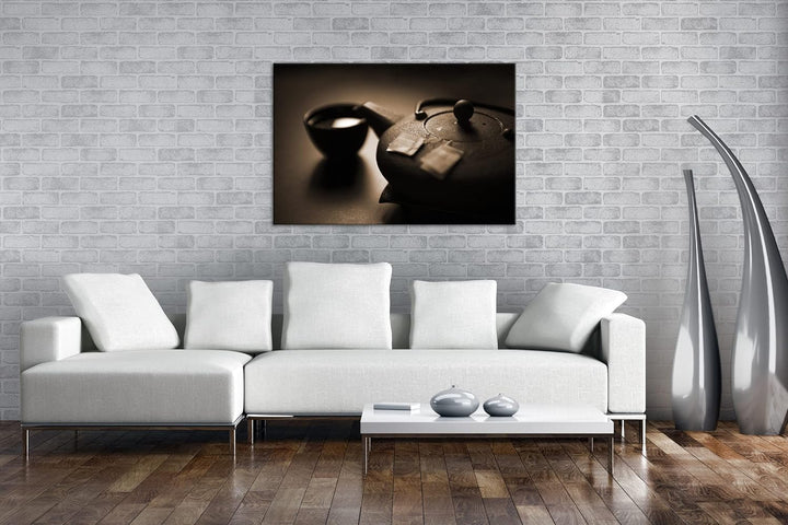 deyoli gebrühter Tee in der Teekanne Effekt: Sepia, Format: 80x60 als Leinwandbild, Motiv fertig ger