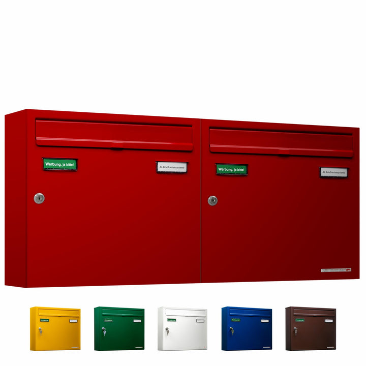 AL Briefkastensysteme Basic 2er Briefkasten RAL 3000 Feuer Rot 2 Fächer DIN A4 wetterfest Briefkaste