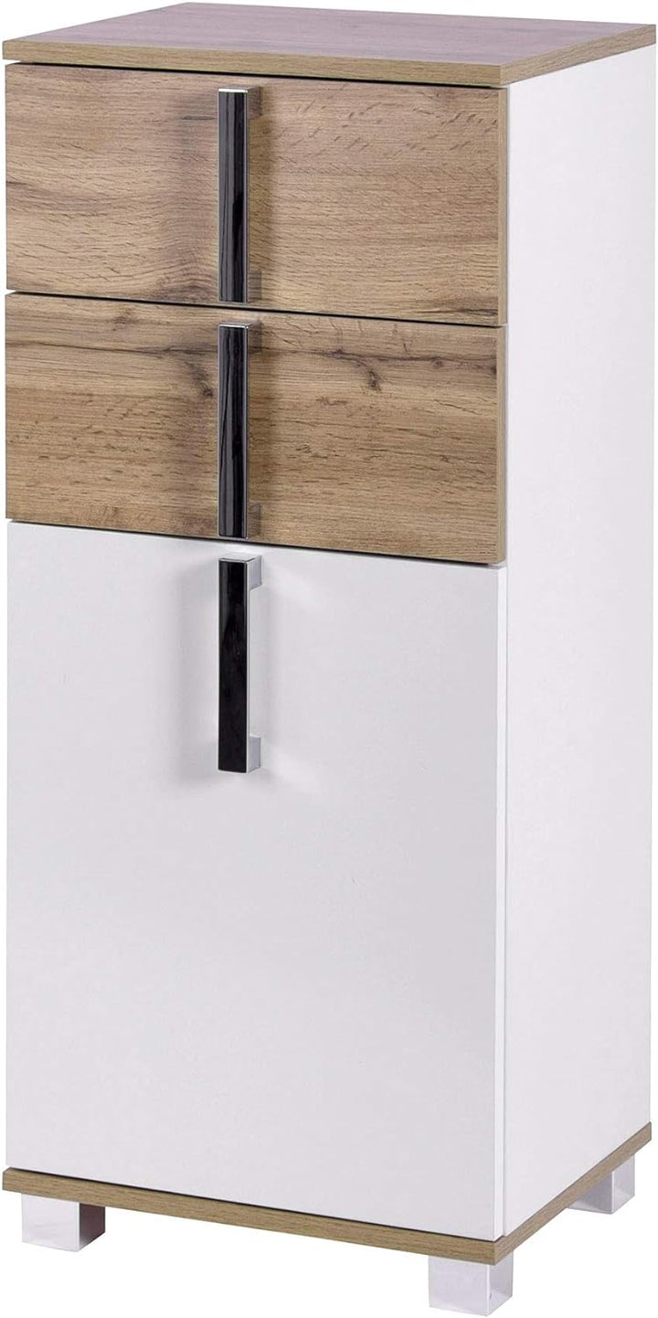 Schildmeyer Seitenschrank Luca 135869, weiss glanz/Eiche Landhaus Dekor, 40,3/32,0/94,8 cm Weiss Gla