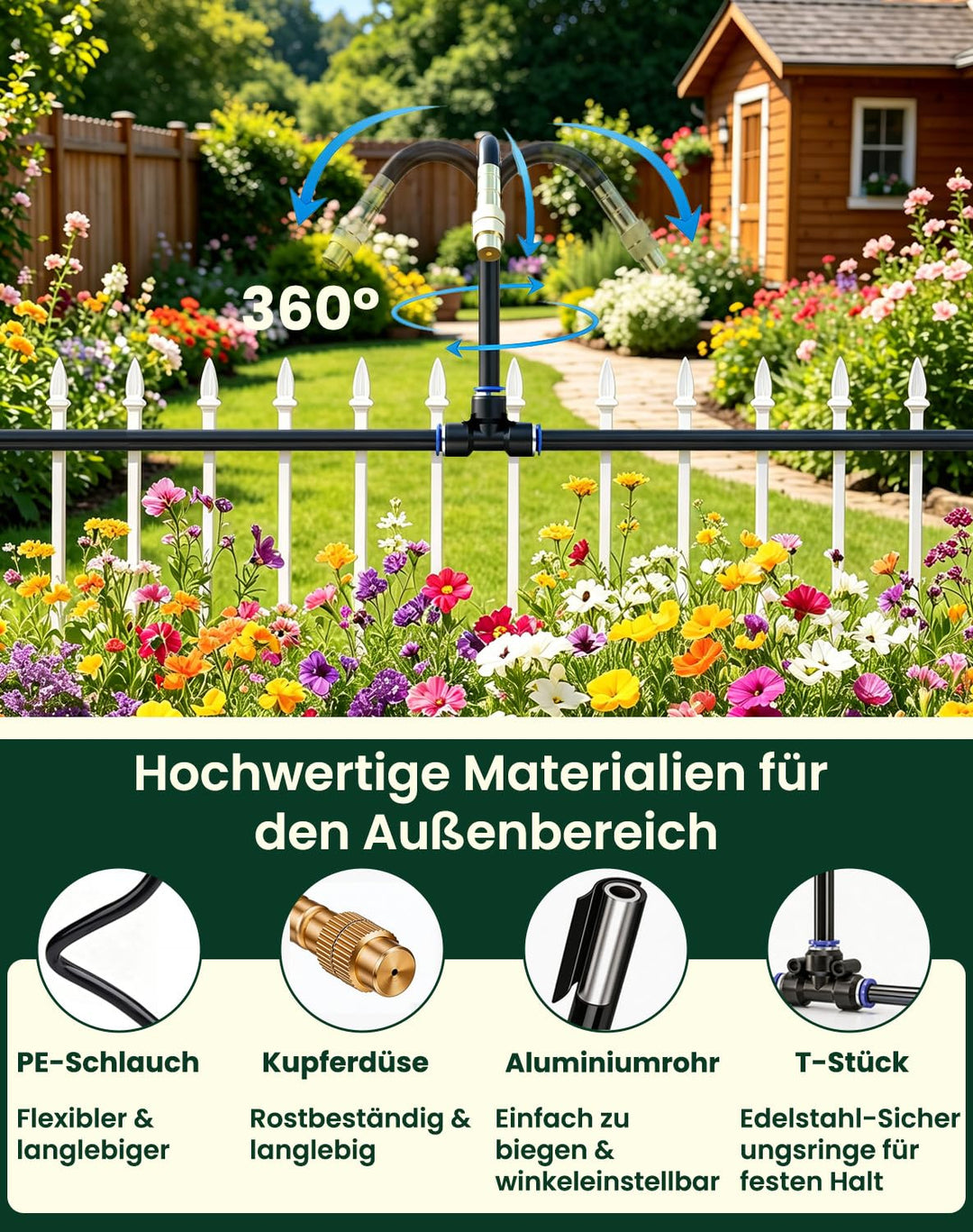 Bewässerungssystem Garten, 20 m Schnellanschluss-Tröpfchenbewässerung-Set | ausgestattet mit 20 dreh
