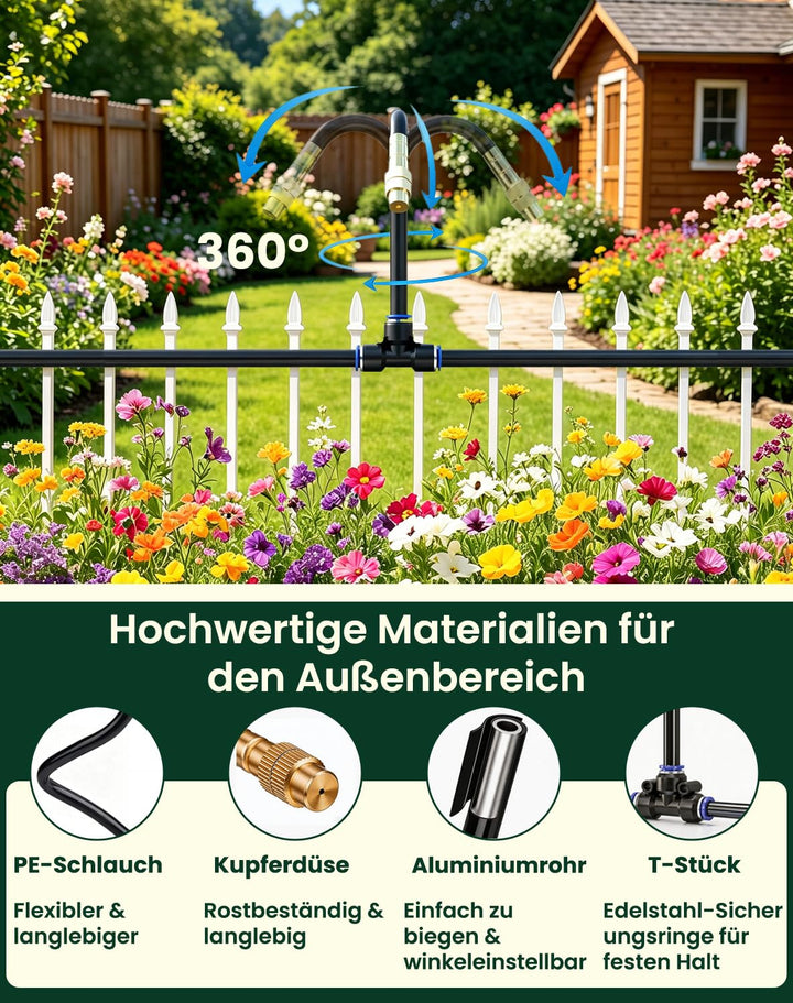 Bewässerungssystem Garten, 20 m Schnellanschluss-Tröpfchenbewässerung-Set | ausgestattet mit 20 dreh