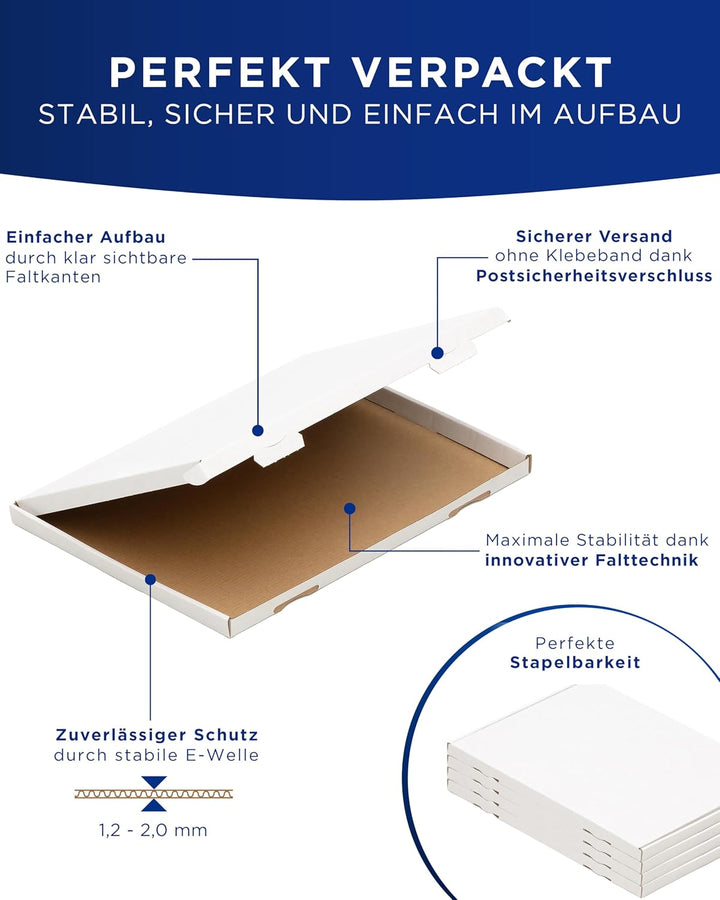 100 x Grossbriefkartons DIN A4 für die Post 332 x 245 x 15 mm Weiss