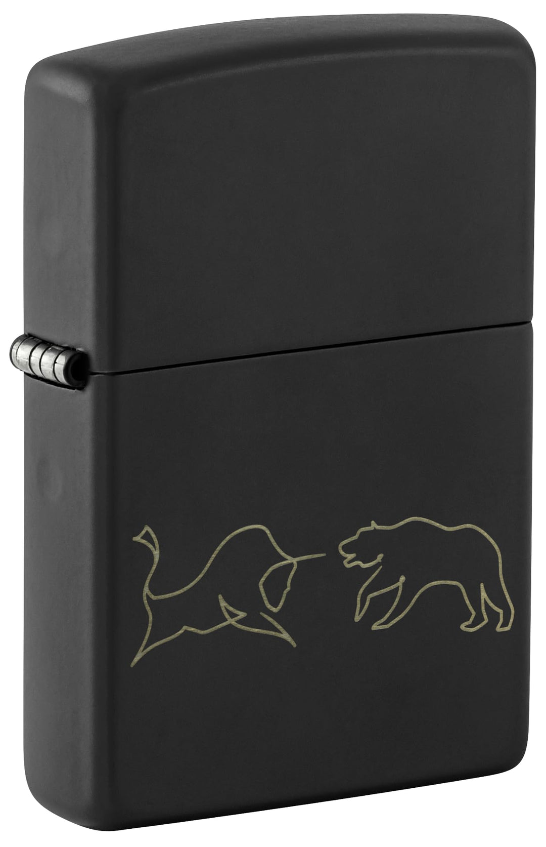 Zippo Sturmfeuerzeug - Bull and Bear, Black Matte, Laser Engrave - Nachfüllbar - Wiederverwendbar -
