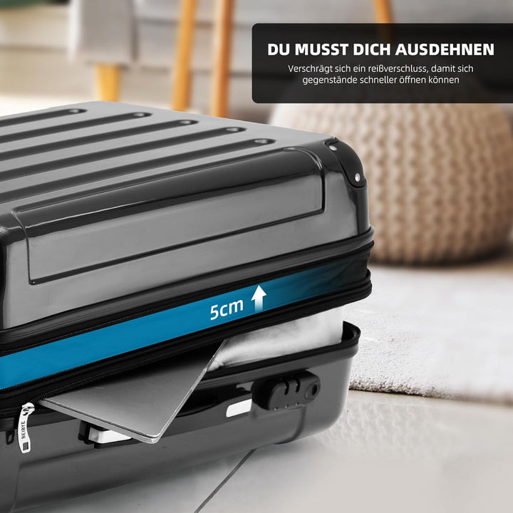 BEIBYE- 3er Kofferset Hartschalen-Koffer Reisekoffer Trolley Rollkoffer Set Reisekofferset (Schwarz)