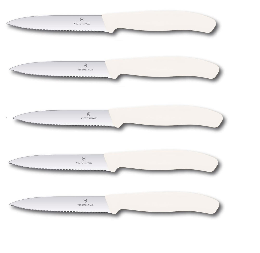Victorinox 5-tlg Gemüsemesser Set Swiss Classic Weiss – 10 cm mit Wellenschliff – Tomatenmesser