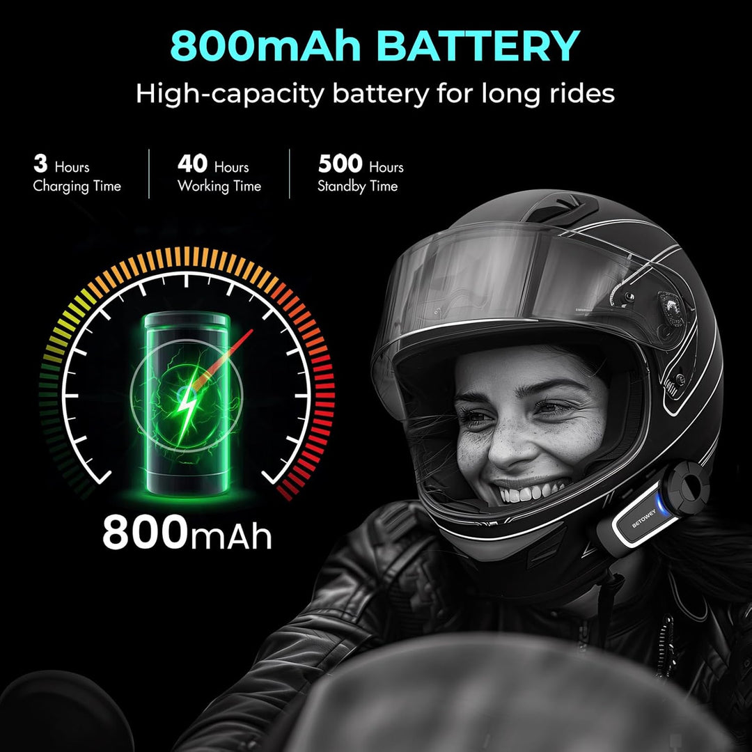 BETOWEY Intercom Motorrad, TK-X4 Freisprecheinrichtung für 6 Personen, Musikteilung, Sprachassistent