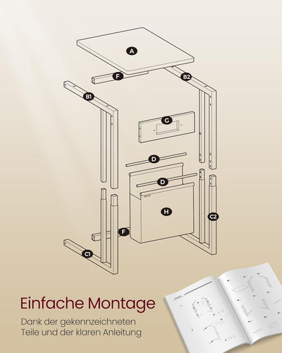 VASAGLE Beistelltisch, Nachttisch mit Steckdosen, C Form, Couchtisch für kleine Räume, 2 USB-Anschlü