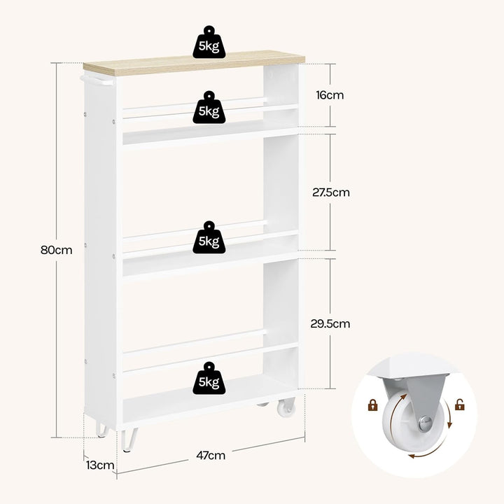 WOLTU Küchenwagen mit 3 Ebenen, Küchenregal Servierwagen Nischenregal mit Rollen, Rollwagen Rollcont