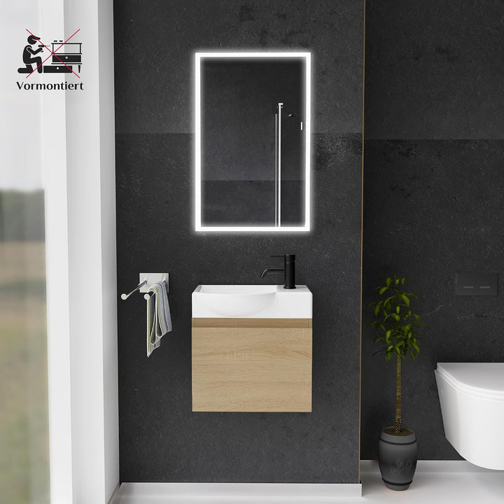 Alpenberger Waschtisch mit Unterschrank | Gäste WC Waschbecken Klein 45 cm Breit | Aufsatzwaschbecke