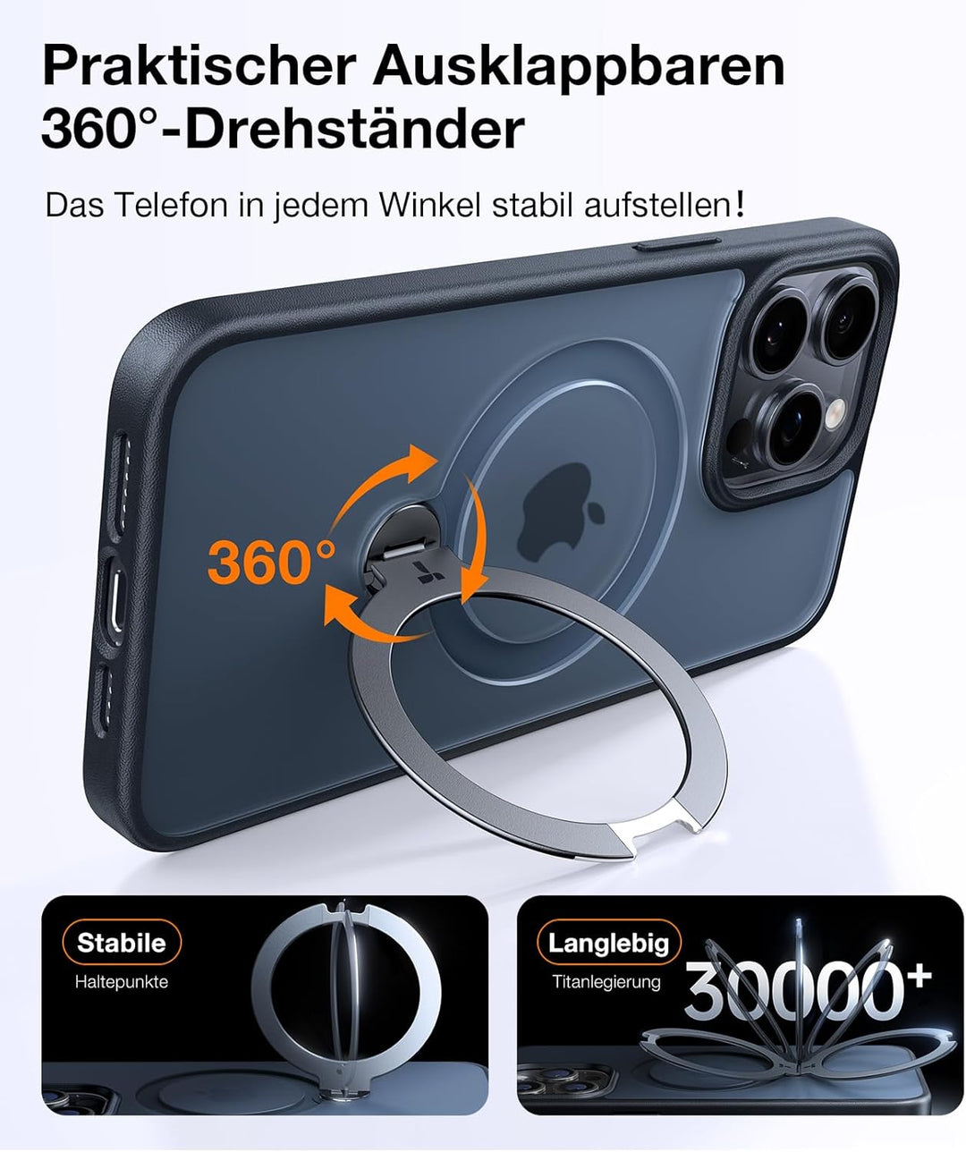 TORRAS 360° Ostand Spin für iPhone 15 Pro Hülle (Magnetischer Robust Standring) Militärschutz, Matt