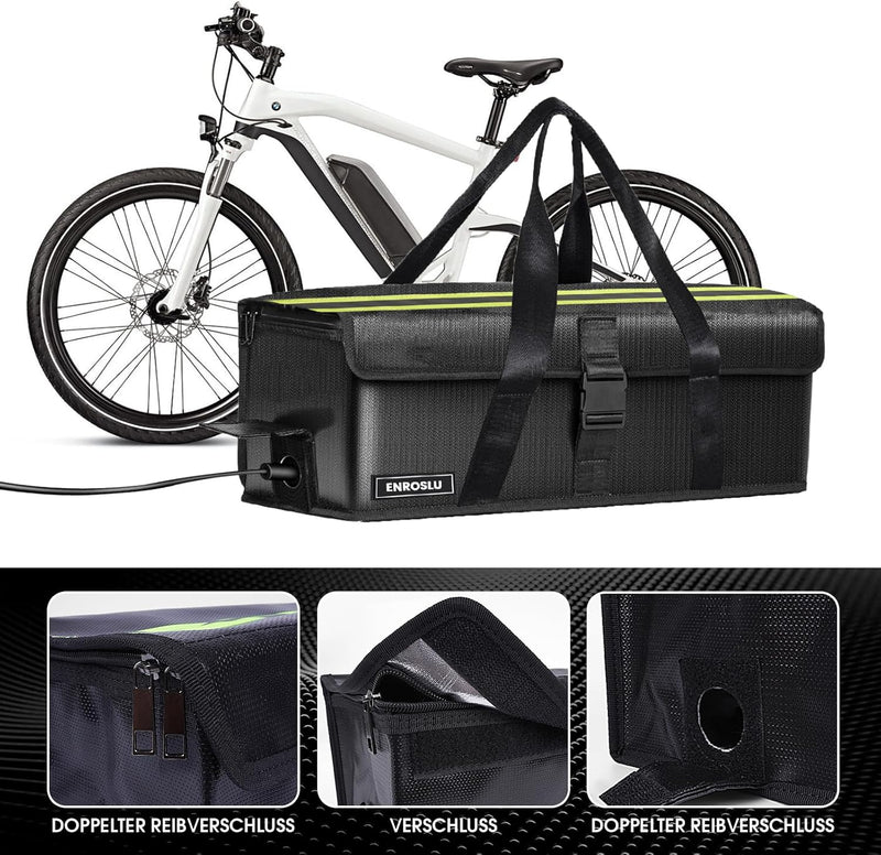ENROSLU Ebike Akkutasche, 8 Schichten Brandschutz, Feuerfeste Akkutasche bis 1400 °C, Wasserdicht, E