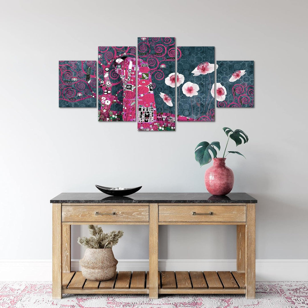 Runa Art Wandbilder Gustav Klimt der Kuss 5 Teilig Bild auf Vlies Leinwand Deko Wohnzimmer Collage P