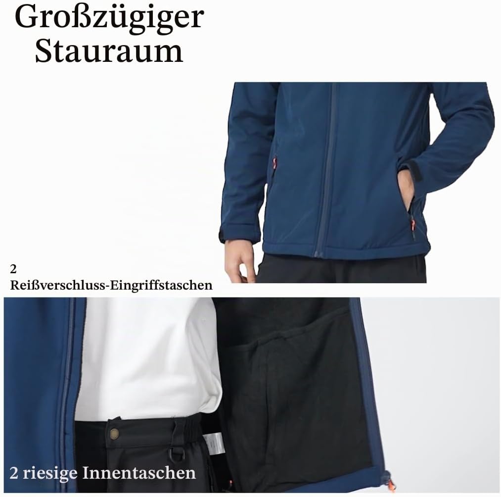 Acme Projects Mit Fleece gefütterte Softshell-Jacke für Herren mit Abnehmbarer Kapuze, wasserdicht,