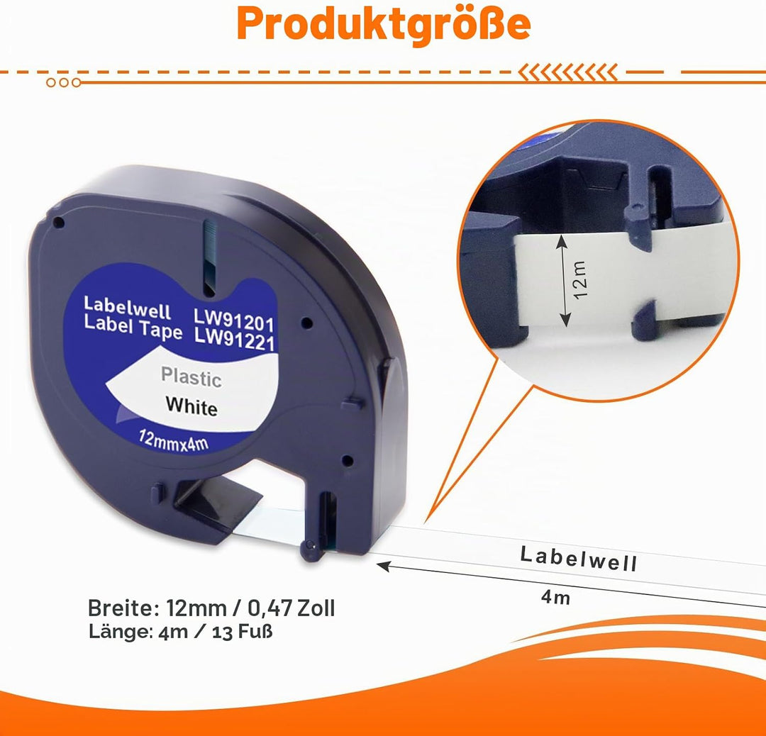 Labelwell 8x Kompatibel für Dynmo 80 XR LT-100H LT-100T QX50 XM 2000 200B Beschriftungsgerät für 912