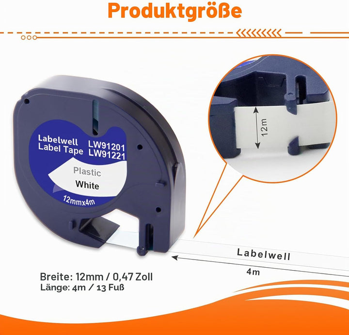 Labelwell 8x Kompatible für Dynmo Etikettenband Kompatible für Dynmo 200B XR 80 LT-100H LT-110T LT-1