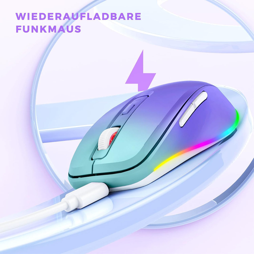 seenda LED Kabellose Maus Wiederaufladbar mit Jiggler, Leise 2.4G USB Funkmaus für Laptop, Computer