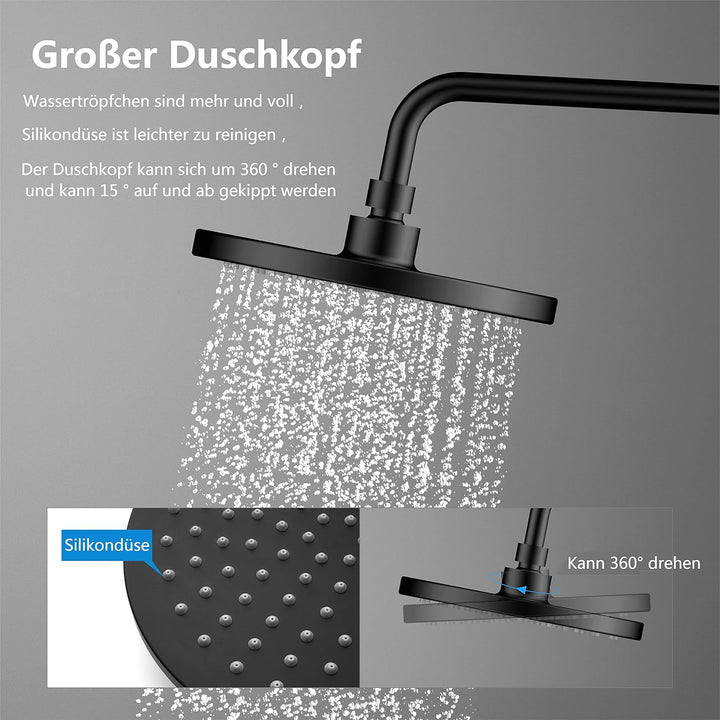 YOOZENA Duscharmatur Komplettset,Duschsystem mit Regendusche, 3 Strahlarten Duschkopf, Duscharmatur