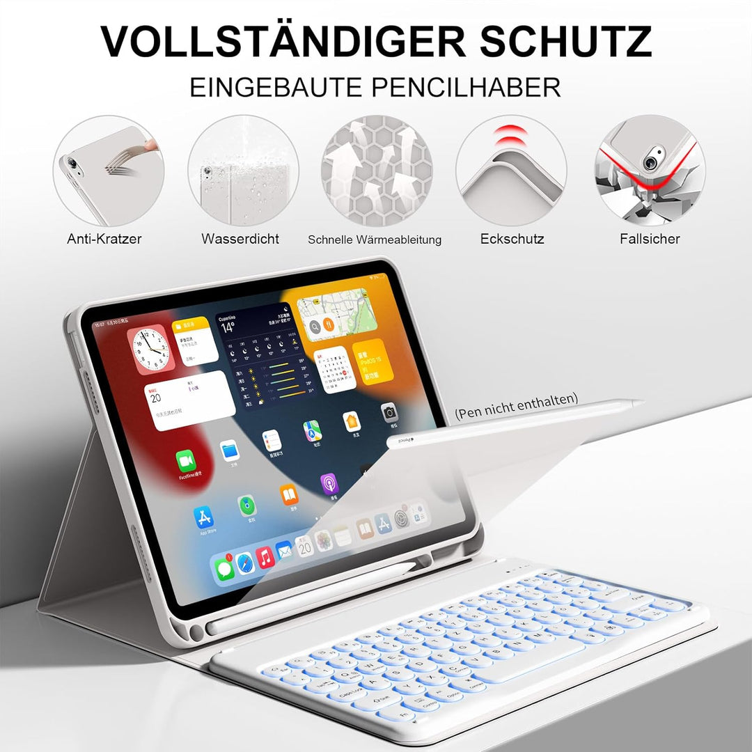 Hülle mit Tastatur für iPad 11 Generation A16/10 Generation (11/10.9 Zoll,2025/2022),7-farbige Beleu